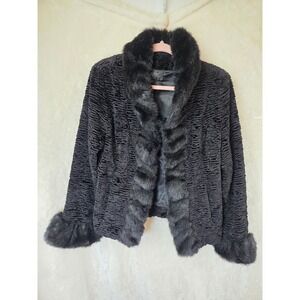 Donna Salyers Fabulous Furs Black Faux Fur Jacket Shawl Collar Coat Womens Large
